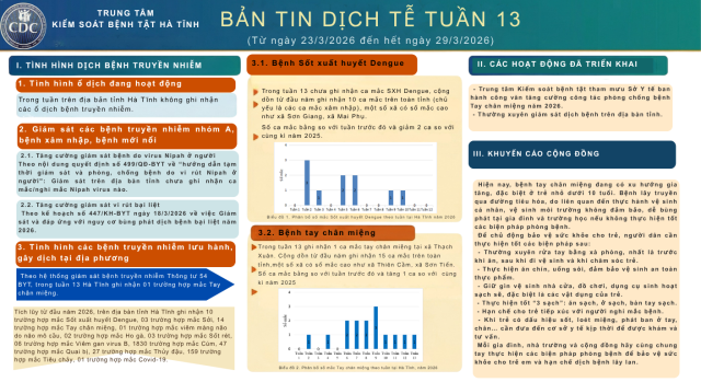 BẢN TIN DỊCH TỄ TUẦN 13