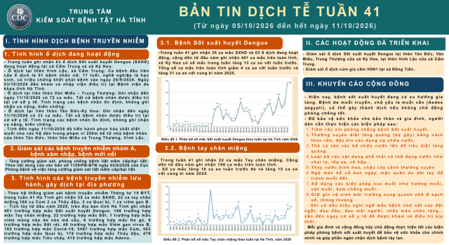 Báo cáo bản tin dịch tễ Tuần 41 (Từ ngày 05/10/2026 đến hết ngày 11/10/2026)